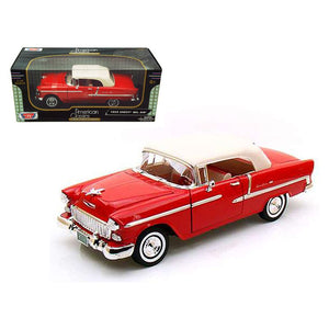 1955 Chevrolet Bel Air Convertible Soft Top Red 1/18 Diecast Car Model by Motormax