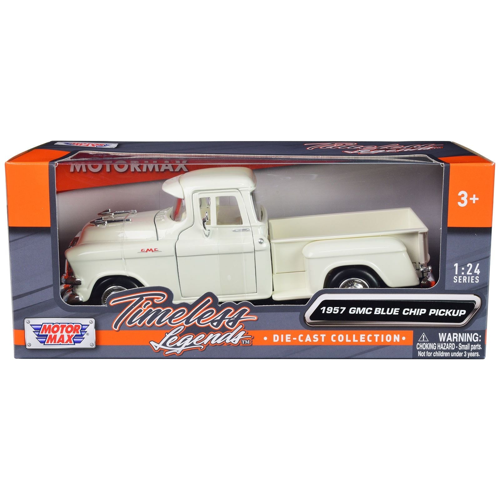1957 GMC Blue Chip Pickup Truck White 1/24 Diecast Model Car display picture 1