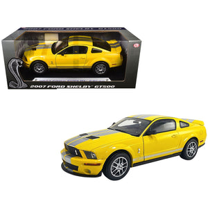 2007 Ford Shelby GT500 Yellow with Silver Stripes "Shelby Collectibles" Series 1/18 Diecast Model Car by ACME