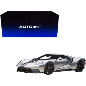2017 Ford GT Ingot Silver Metallic with Black Stripes 1/12 Model Car by Autoart