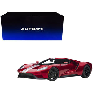 2017 Ford GT Liquid Red Metallic with Silver Stripes 1/12 Model Car by Autoart
