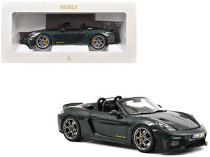 2023 Porsche 718 Spyder RS Weissach Pack Forest Green Metallic with Carbon Hood Stripes 1/18 Diecast Model Car by Norev