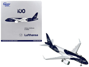 Airbus A320neo Commercial Aircraft "Lufthansa 100th Anniversary" (D-AING) White and Dark Blue "Gemini 200" Series 1/200 Diecast Model Airplane by GeminiJets
