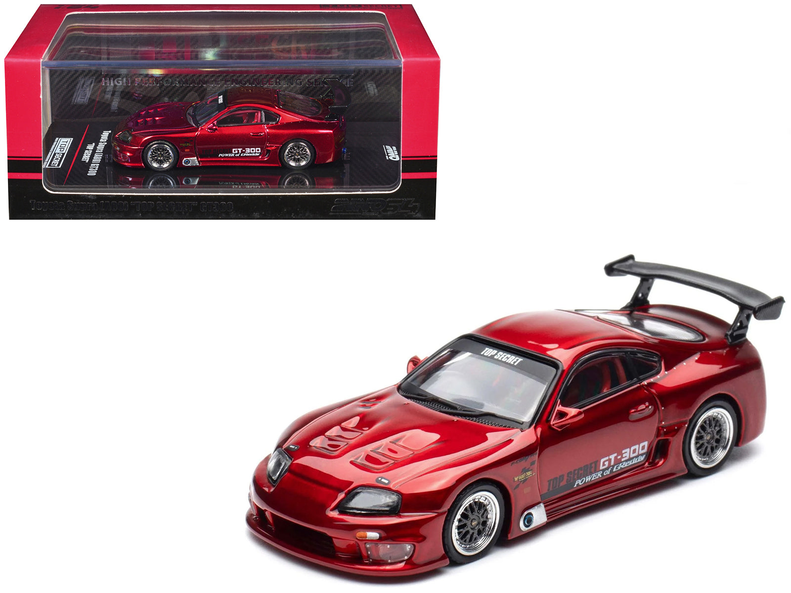 トヨタスープラ(A80) 'TOP SECRET' GT300 1:64 Toyota Supra (A80) "Top Secret" GT300 RHD (Right Hand Drive) Red Metallic  1/64 Diecast Model
