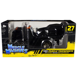 JDM Flatbed Truck Matt Black and 1986 Audi Sport Quattro S1 E2 Matt Black "Muscle Transports" Series 1/64 Diecast Models by Muscle Machines