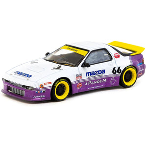 Mazda RX-7 FC3S Pandem RHD (Right Hand Drive) #66 White and Purple with Graphics "Hobby64" Series 1/64 Diecast Model Car by Tarmac Works