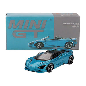 McLaren 750S Spider Belize Blue Metallic Limited Edition 1/64 Diecast Model Car by Mini GT