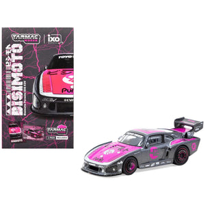 Porsche 935 K3V Bisimoto Gray Metallic with Pink Hood and Top with Tarmac Cards "Hobby64" Series 1/64 Diecast Model by Tarmac Works