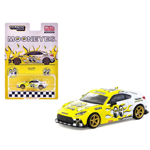 Toyota GR86 RHD (Right Hand Drive) "MoonEyes" White with Yellow Flames and Graphics "Global64" Series 1/64 Diecast Model by Tarmac Works