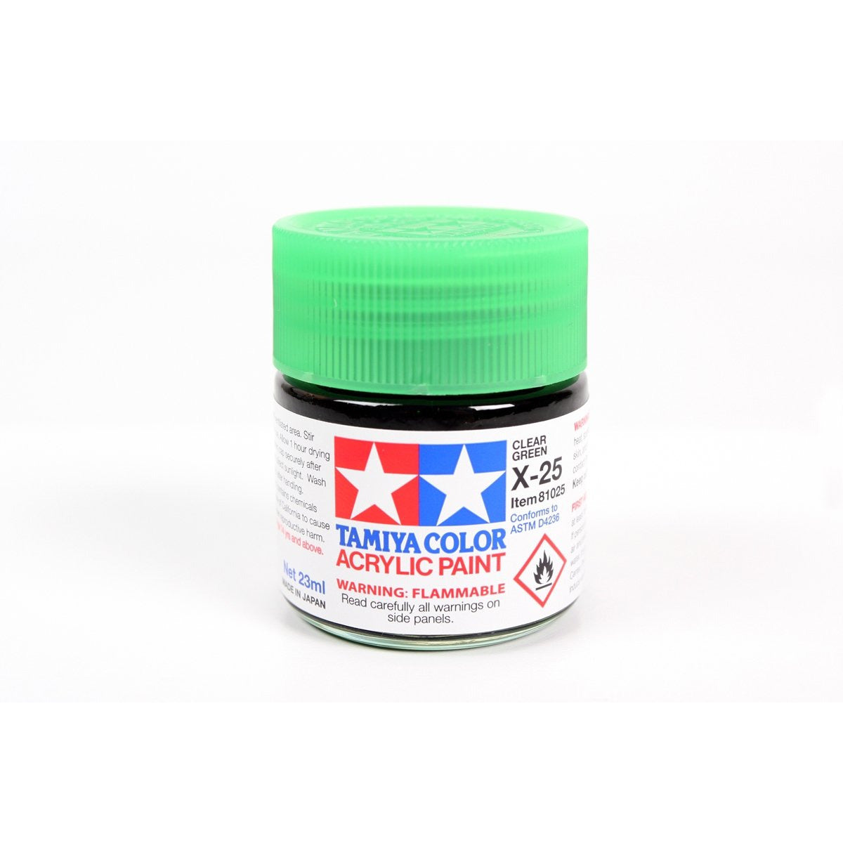 Acrylic Mini X-25 Clear Green 10Ml Bottle / Tamiya USA