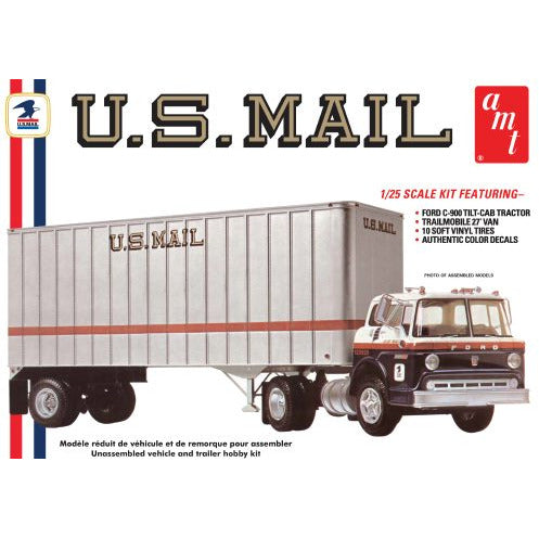 AMT FORD C600 US MAIL TRUCK W/USPS TRAILER 1:25 SCALE MODEL KIT