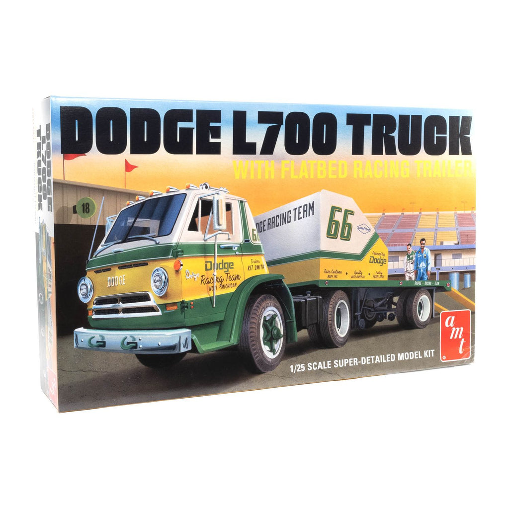 AMT 1966 Dodge L700 Truck w/Flatbed Racing Trailer 1:25 Scale Model Kit