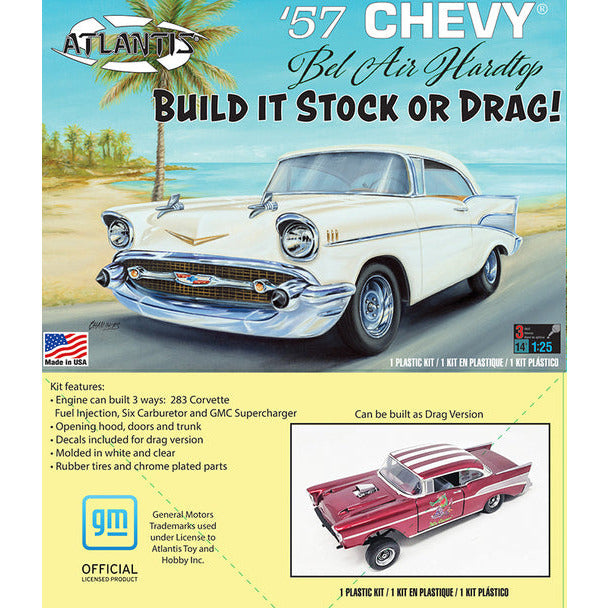 Atlantis 1957 Chevy Bel Air can be built Stock or Drag 1/25 Scale Model Kit  
