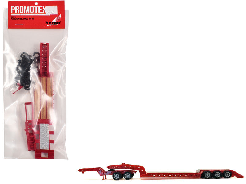 Heavy Equipment Lowboy Trailer with Jeep Red 1/87 (HO) Plastic Model by Promotex