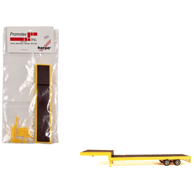 2-Axle Step Deck Equipment Trailer with Ramps Yellow 1/87 (HO) Plastic Model by Promotex