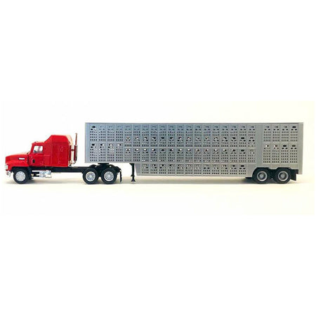 Mack CH 613 with Sleeper Cab Red with Silver Livestock Trailer 1/87 (HO) Plastic Model Car by Promotex