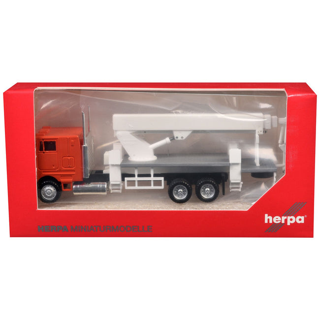 Peterbilt COE Boom Lift Picker Truck Orange 1/87 (HO) Plastic Model Car by Promotex