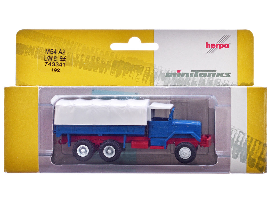 Am General M54 6X6 5/10 Ton Truck Blue with White Top 1/87 (HO) Plastic Model Car by Promotex