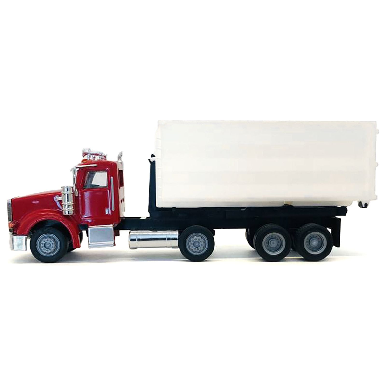 Peterbilt 367 Roll-Off Dump Truck Red with White Box 1/87 (HO) Plastic Model Car by Promotex