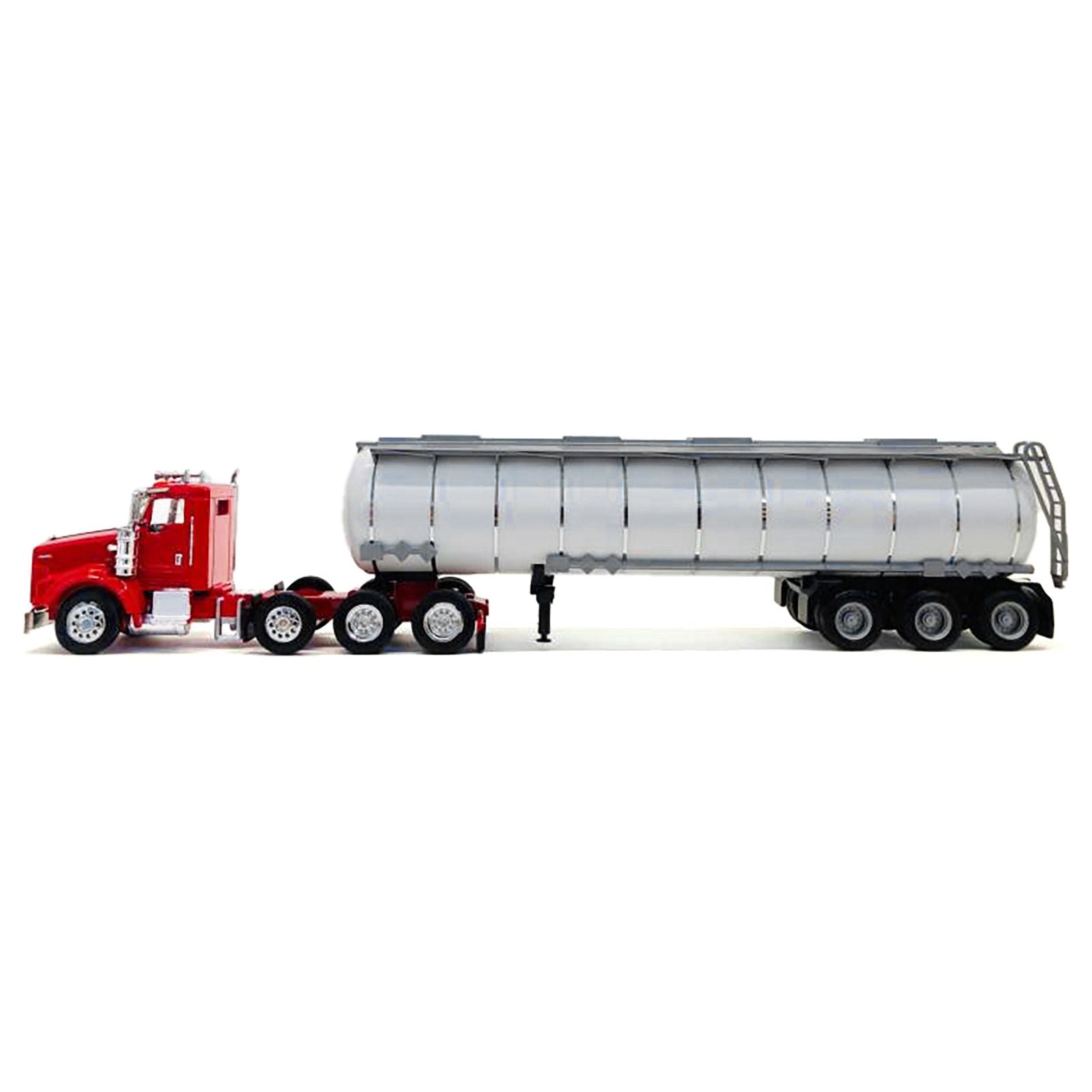 Kenworth T800 Tag Axle Red with White Chemical Tanker Trailer 1/87 (HO) Plastic Model Car by Promotex