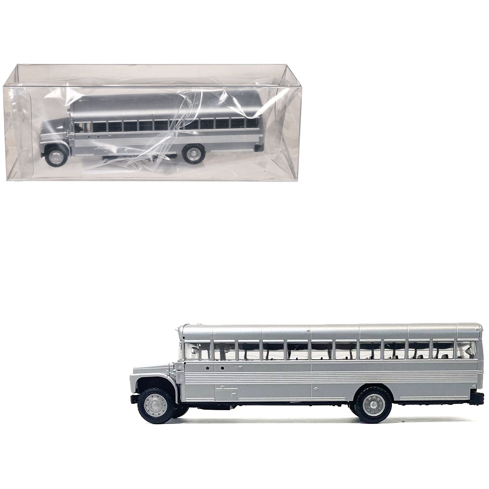 School Bus Silver Metallic 1/87 (HO) Plastic Model by Promotex