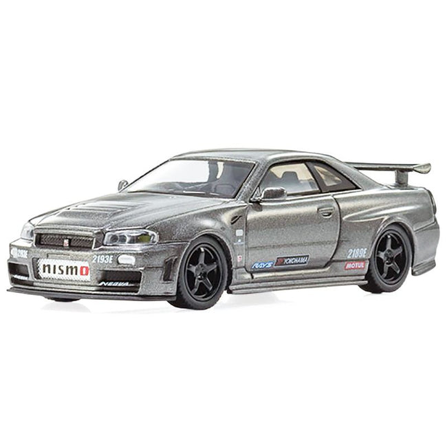 Nissan Skyline GT-R Nismo (BNR34) RHD (Right Hand Drive) Gray Metallic 1/64 Diecast Model Car by Kyosho