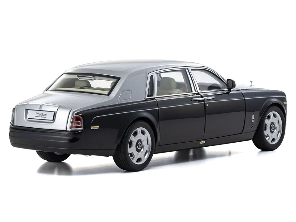 Rolls Royce Phantom EWB (Extended Wheelbase) Black and Silver Metallic 1/18 Diecast Model Car by Kyosho