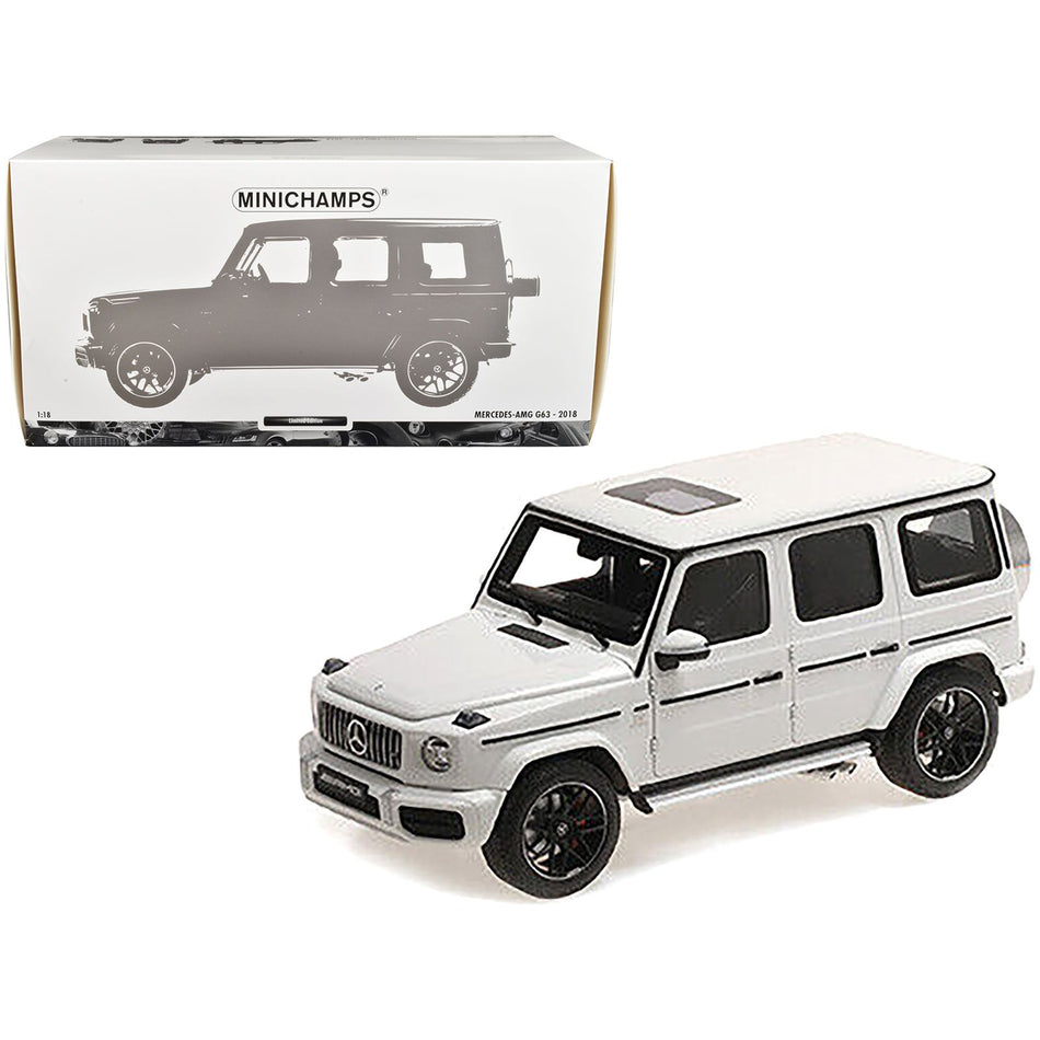 2018 Mercedes-Benz AMG G63 White with Sunroof 1/18 Diecast Model Car by Minichamps