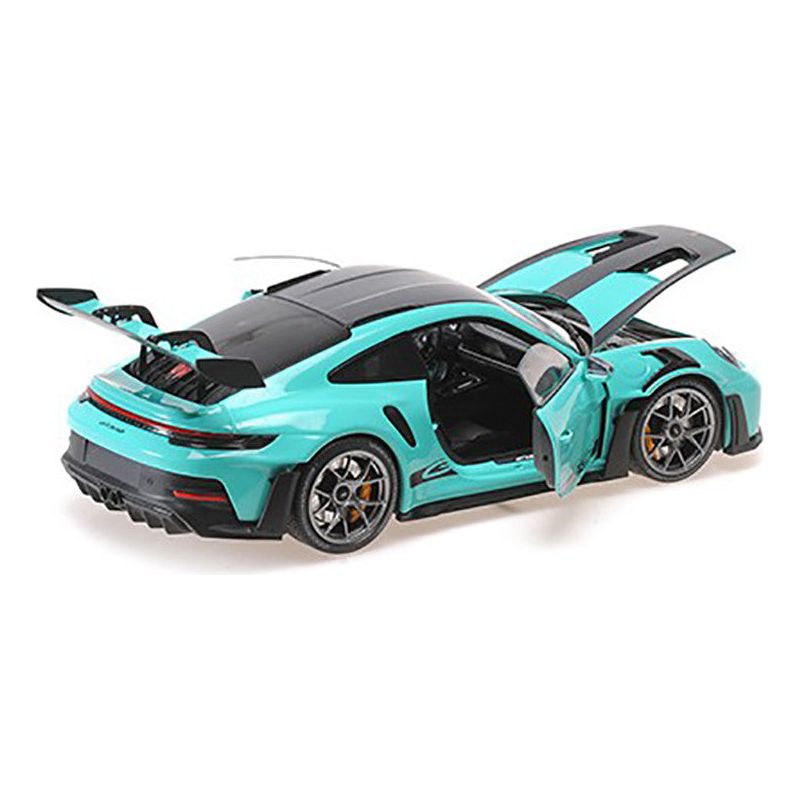 2024 Porsche 911 GT3 RS Green with Carbon Top and Hood Stripes Limited Edition to 400 pieces Worldwide 1/18 Diecast Model Car by Minichamps