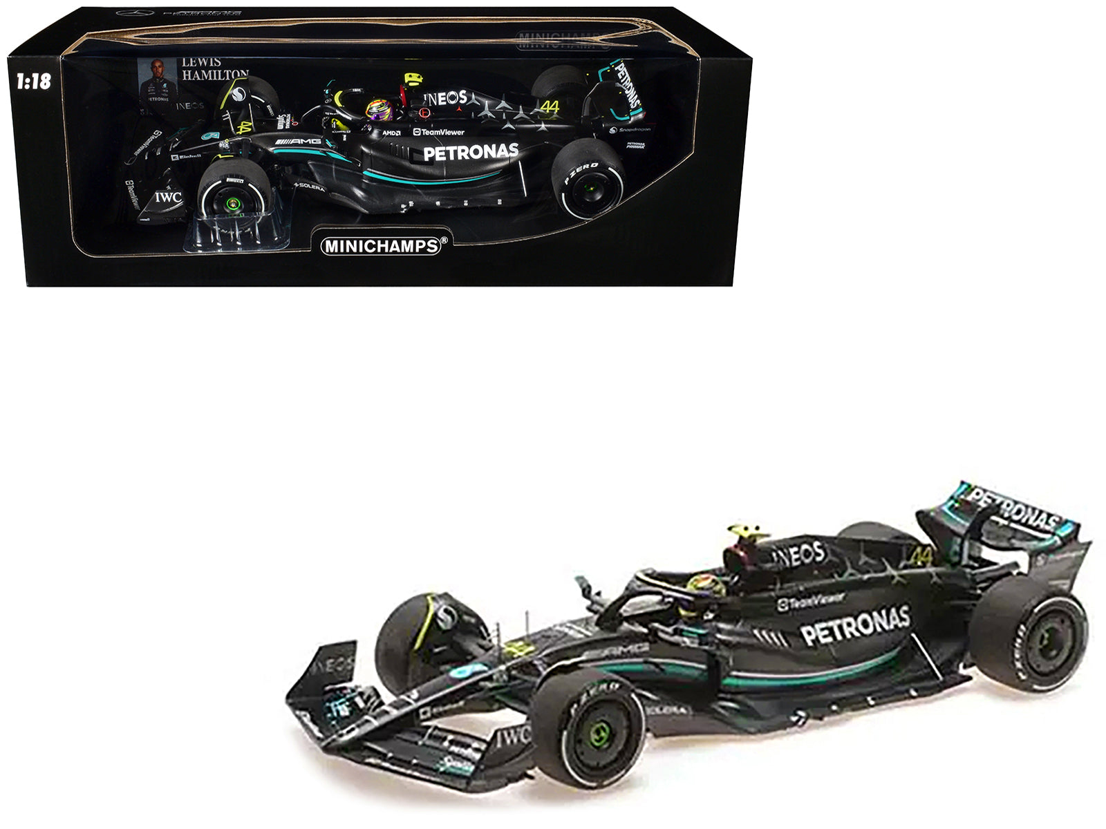 Mercedes-AMG F1 W14 E Performance #44 Lewis Hamilton "Petronas" Formula One F1 "Bahrain GP" (2023) with Driver Limited Edition to 540 pieces Worldwide 1/18 Diecast Model Car by Minichamps