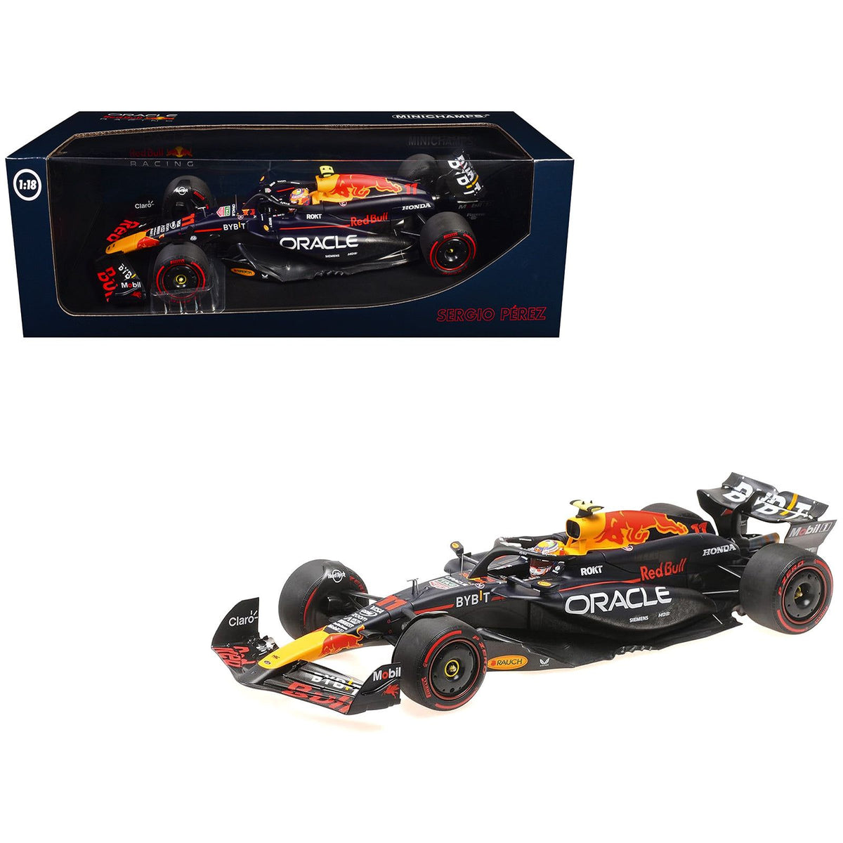 Red Bull Racing RB20 #11 Sergio Perez "Oracle" 2nd Place F1 Formula One "Bahrain GP" (2024) with Driver Limited Edition to 180 pieces Worldwide 1/18 Diecast Model Car by Minichamps