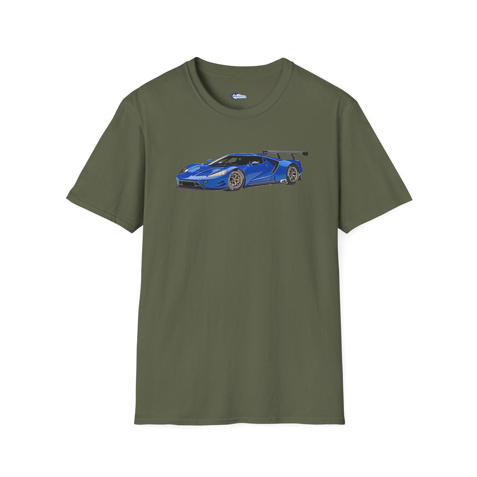 Modern Vector Art Style Blue Ford GT Le Mans Race Car T-Shirt