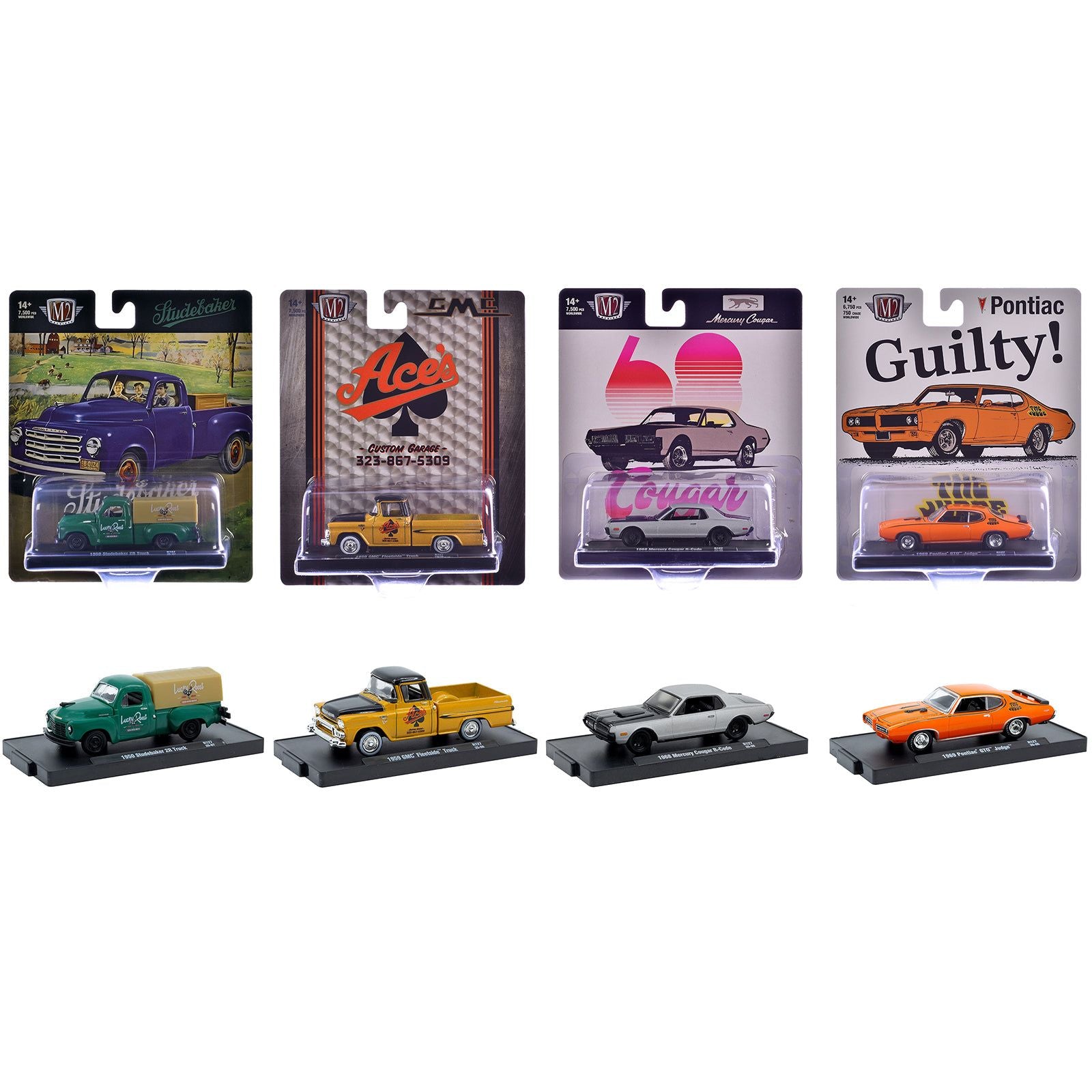 "Auto-Drivers" Set of 4 pieces in Blister Packs Release 127 Limited Edition to 7500 pieces Worldwide 1/64 Diecast Model Cars by M2 Machines
