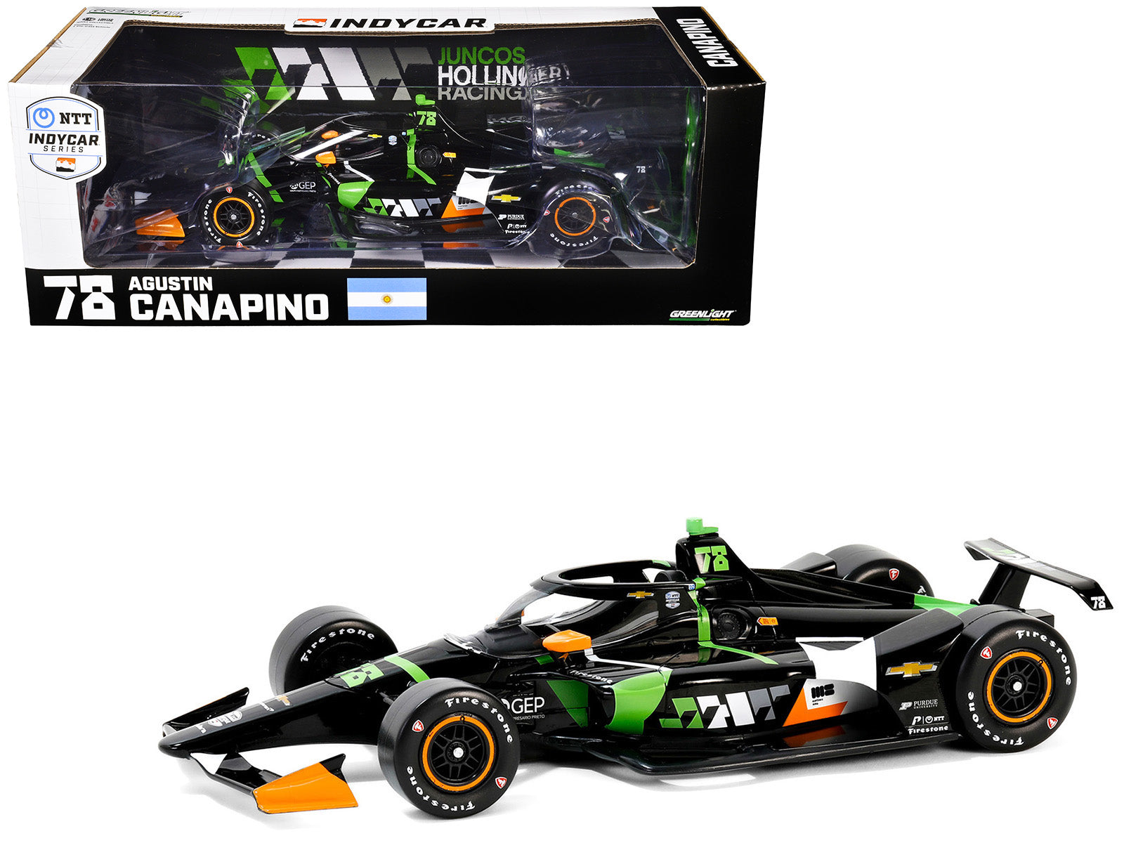 Dallara IndyCar #78 Agustin Canapino "JHR" Juncos Hollinger Racing "NTT IndyCar Series" (2024) 1/18 Diecast Model Car by Greenlight