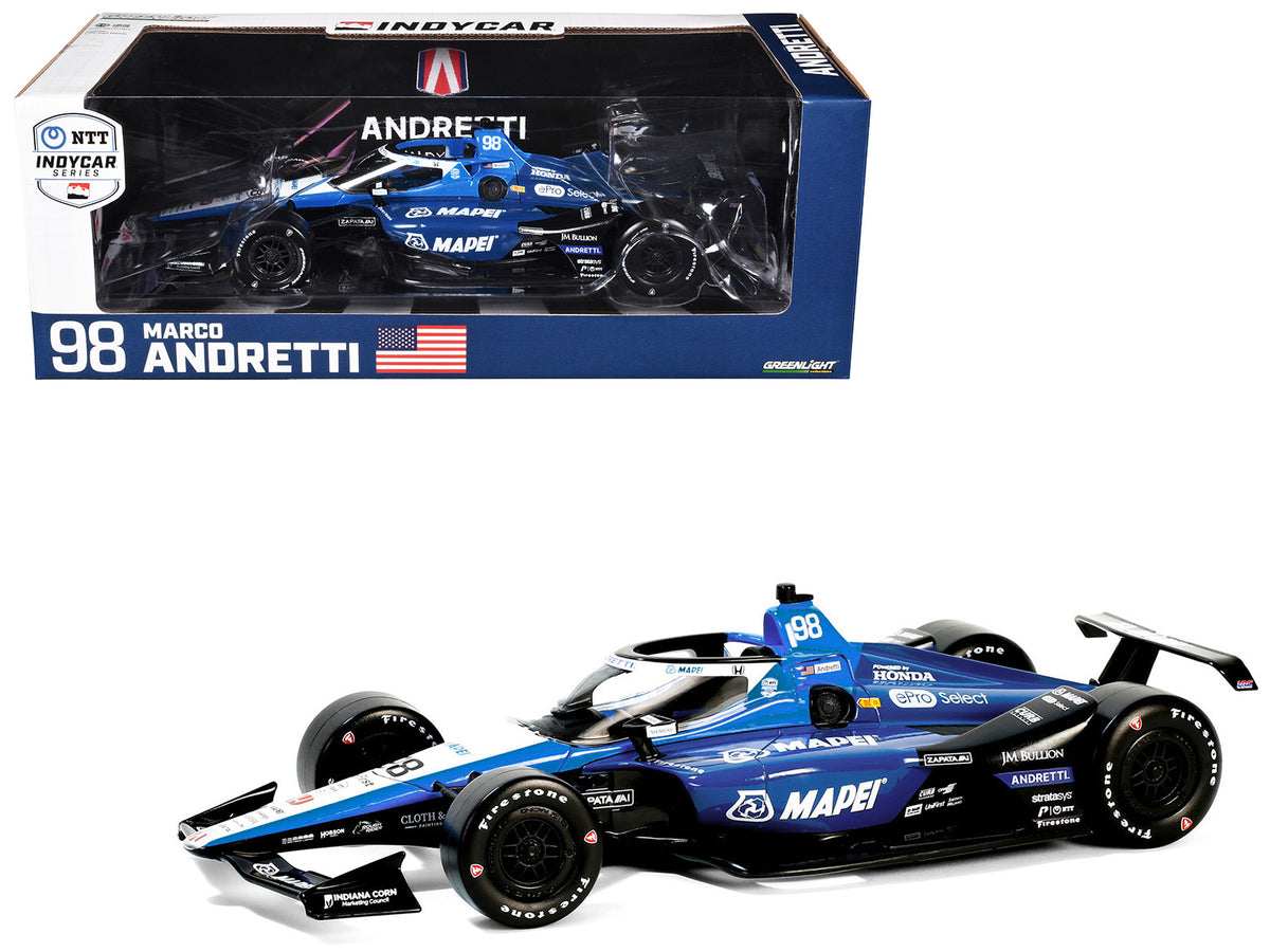 Dallara IndyCar #98 Marco Andretti "Mapei" Andretti Autosport "NTT IndyCar Series" (2024) 1/18 Diecast Model Car by Greenlight