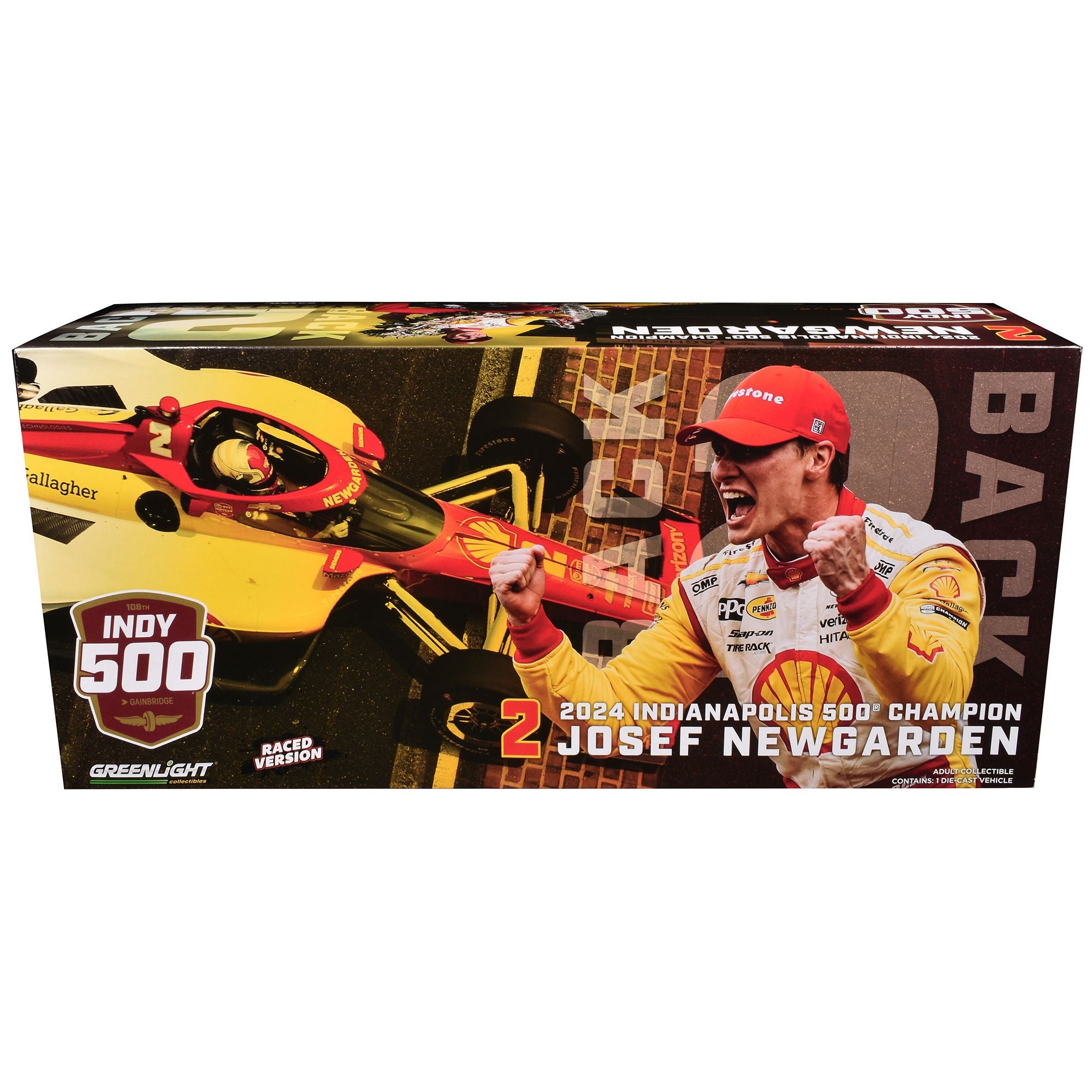 Dallara IndyCar #2 Josef Newgarden "Shell Oil" Team Penske "2024 Indianapolis 500 Champion" (Raced Version) "NTT IndyCar Series" (2024) 1/18 Diecast Model Car by Greenlight