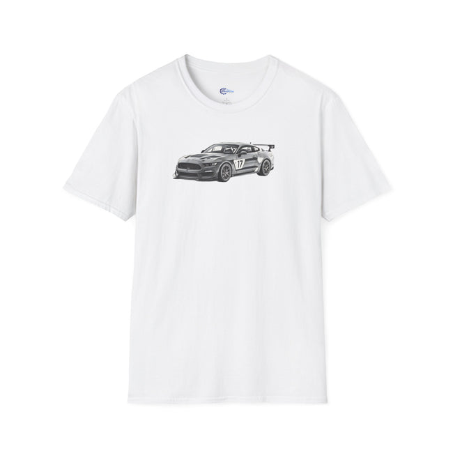 Ford Mustang GT4 Sketch Art T-Shirt with 2019 Spec Race Car Kit - American Muscle