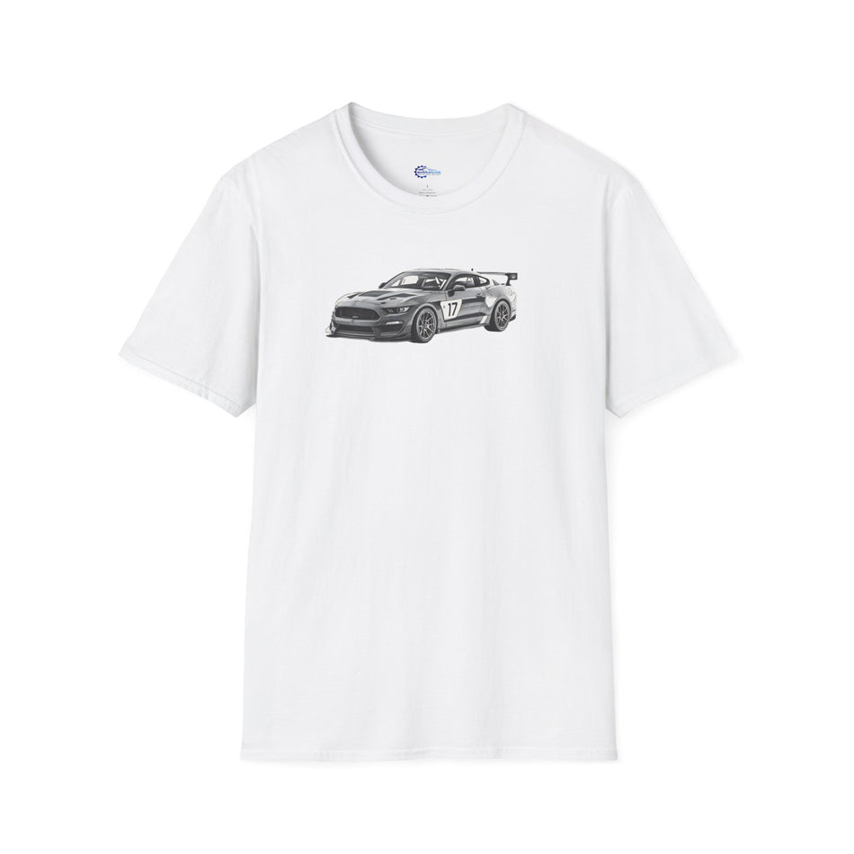 Ford Mustang GT4 Sketch Art T-Shirt with 2019 Spec Race Car Kit - American Muscle