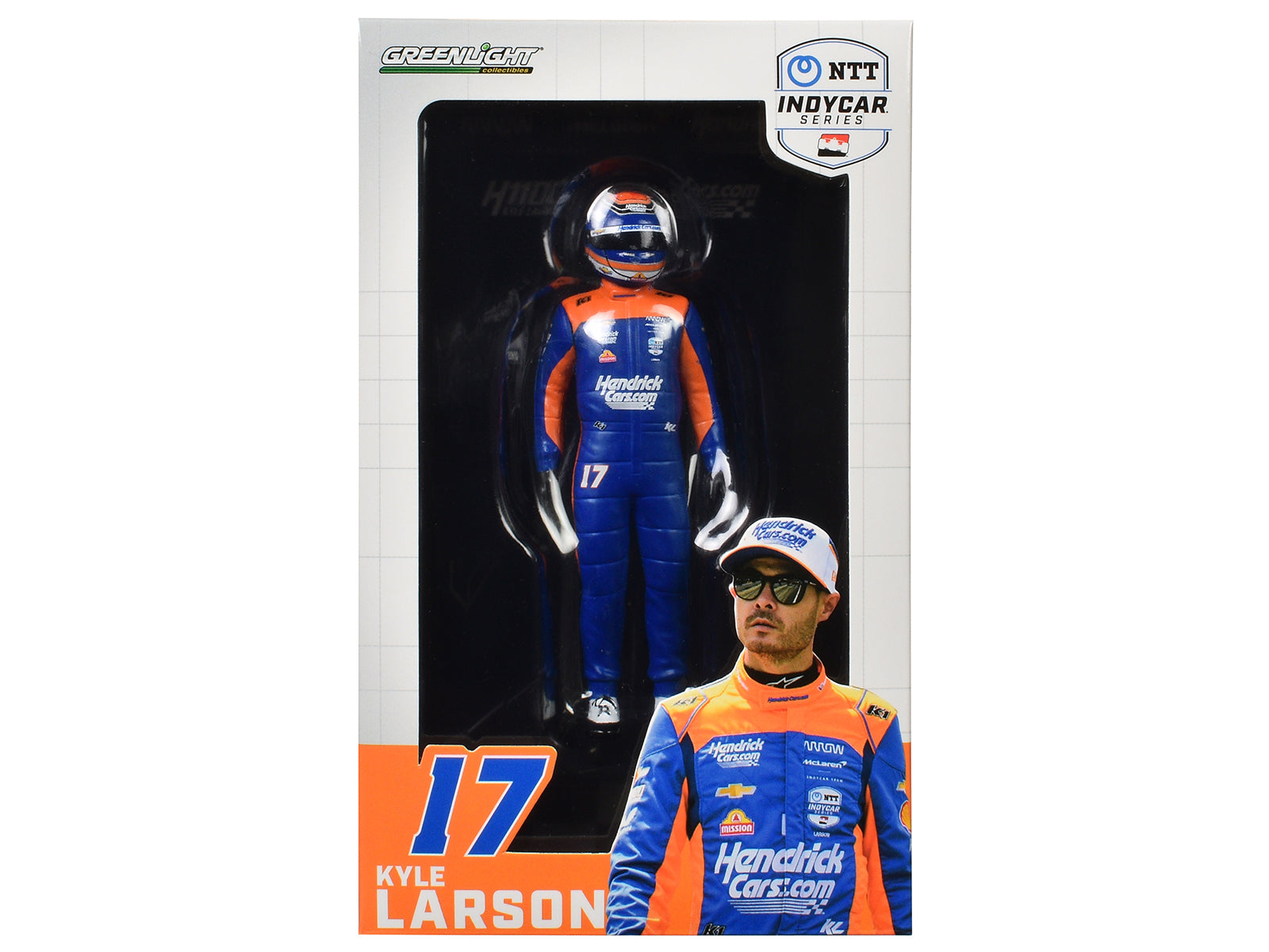 "NTT IndyCar Series" #17 Kyle Larson Driver Figure "Hendrickcars.com -  Arrow McLaren" for 1/18 Scale Models by Greenlight