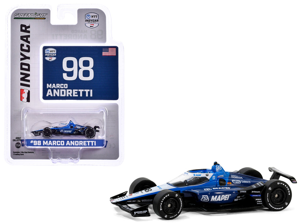 Dallara IndyCar #98 Marco Andretti "Mapei" Andretti Autosport "NTT IndyCar Series" (2024) 1/64 Diecast Model Car by Greenlight