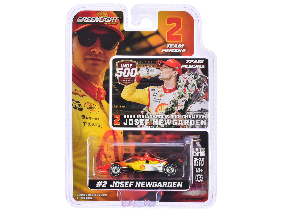 Dallara IndyCar #2 Josef Newgarden "Shell Oil" Team Penske Winner "108th Indianapolis 500 - NTT IndyCar Series" (2024) 1/64 Diecast Model Car by Greenlight