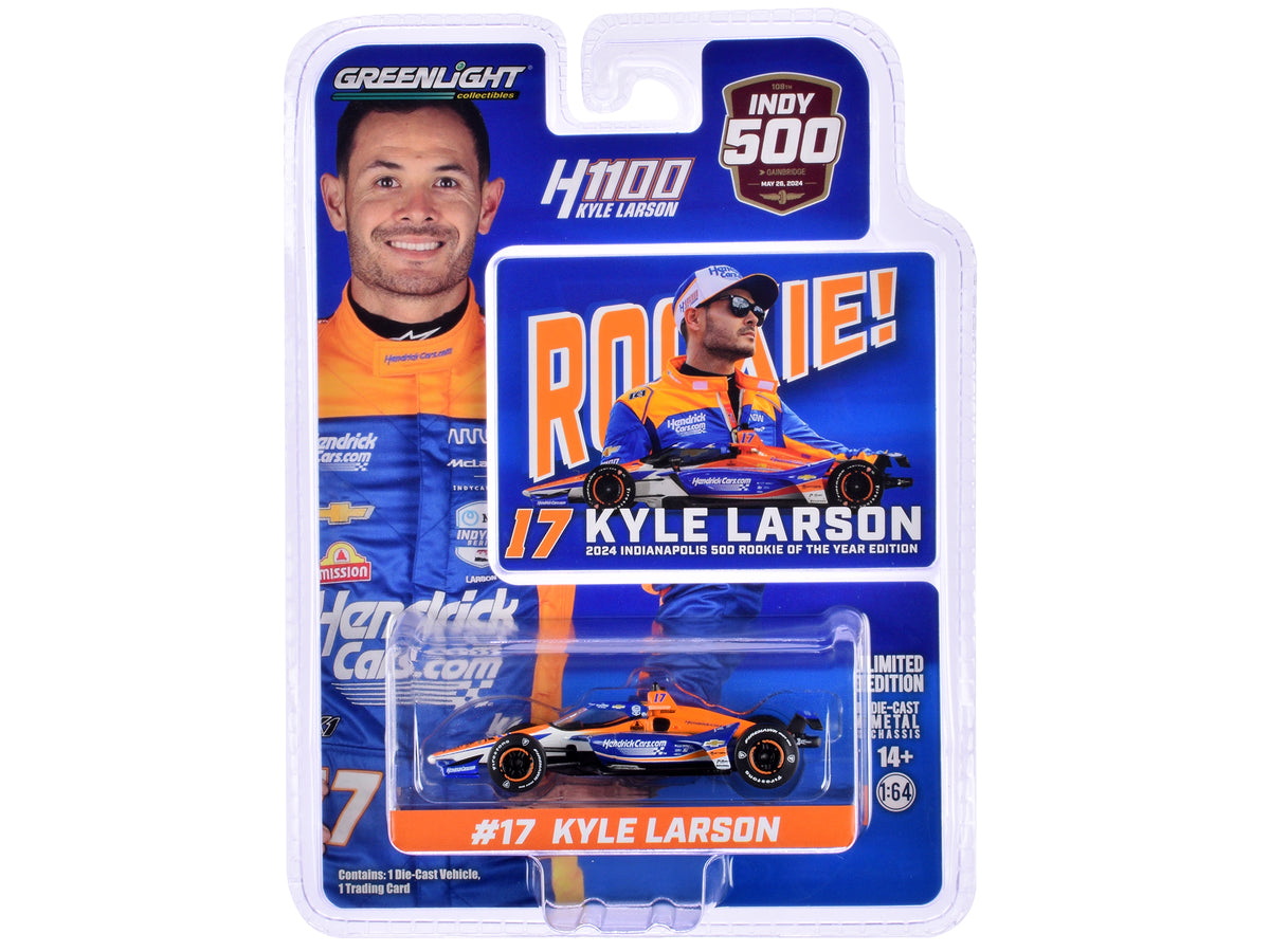 Dallara IndyCar #17 Kyle Larson "HendrickCars.com" Arrow McLaren Rookie of the Year "108th Indianapolis 500 - NTT IndyCar Series" (2024) 1/64 Diecast Model Car by Greenlight