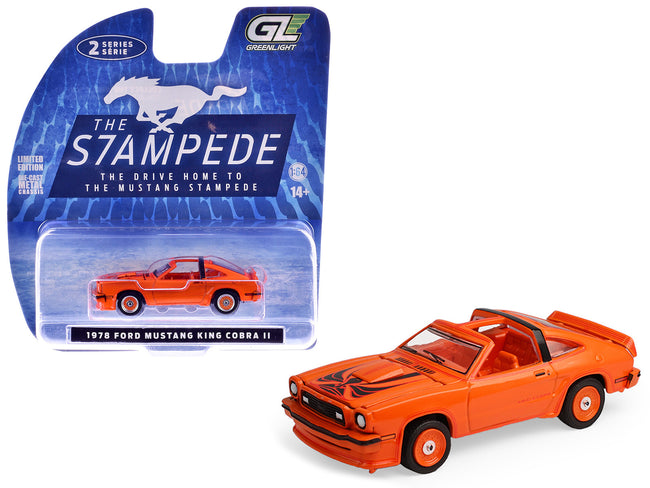 1978 Ford Mustang King Cobra II Tangerine with Black Graphics and Tangerine Interior "The Mustang Stampede" Series 2 1/64 Diecast Model Car by Greenlight