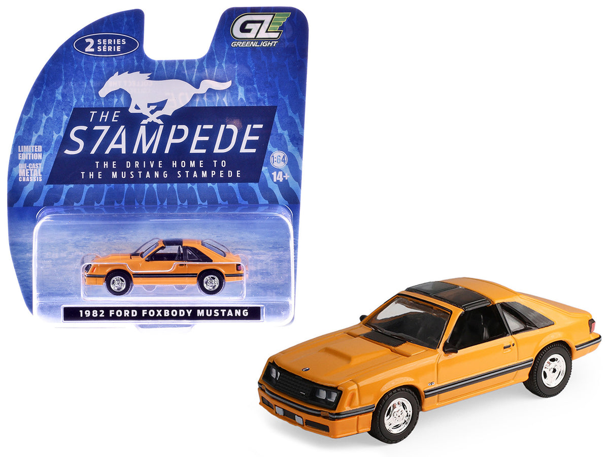1982 Ford Foxbody Mustang Medium Vanilla Yellow with Black Top "The Mustang Stampede" Series 2 1/64 Diecast Model Car by Greenlight