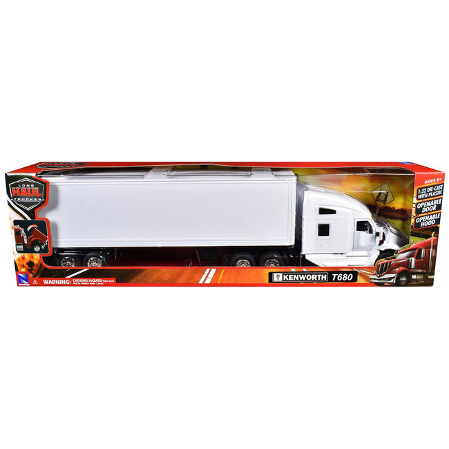 Kenworth T680 Truck White with Dry Van Trailer White "Long Haul Trucker" Series 1/32 Diecast Model by New Ray