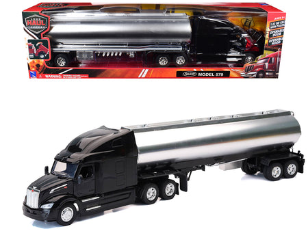 Peterbilt 579 Truck Black with Tanker Trailer Silver "Long Haul Truckers" Series 1/32 Diecast Model by New Ray