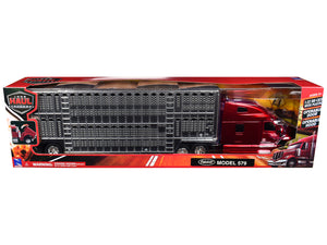 Peterbilt 579 Truck Red Metallic with Livestock Trailer Chrome "Long Haul Truckers" Series 1/32 Diecast Model by New Ray