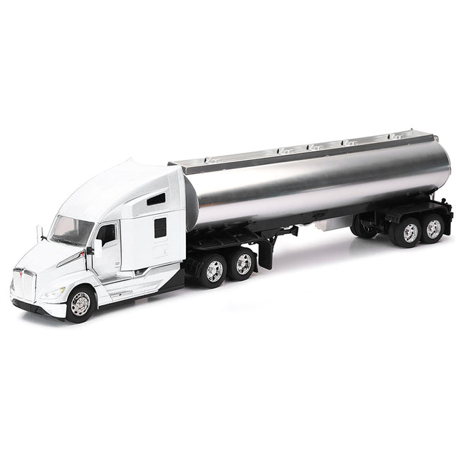 Kenworth T680 Truck White with Oil Tanker Trailer Chrome "Long Haul Trucker" Series 1/32 Diecast Model by New Ray