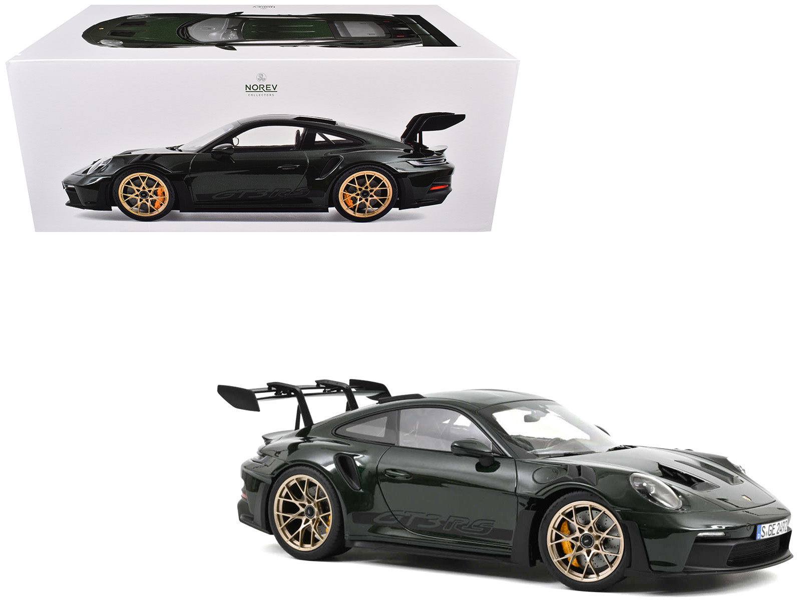 2022 Porsche 911 GT3 RS Jet Green Metallic with Black Accents Limited Edition to 1002 pieces Worldwide 1/12 Diecast Model Car by Norev