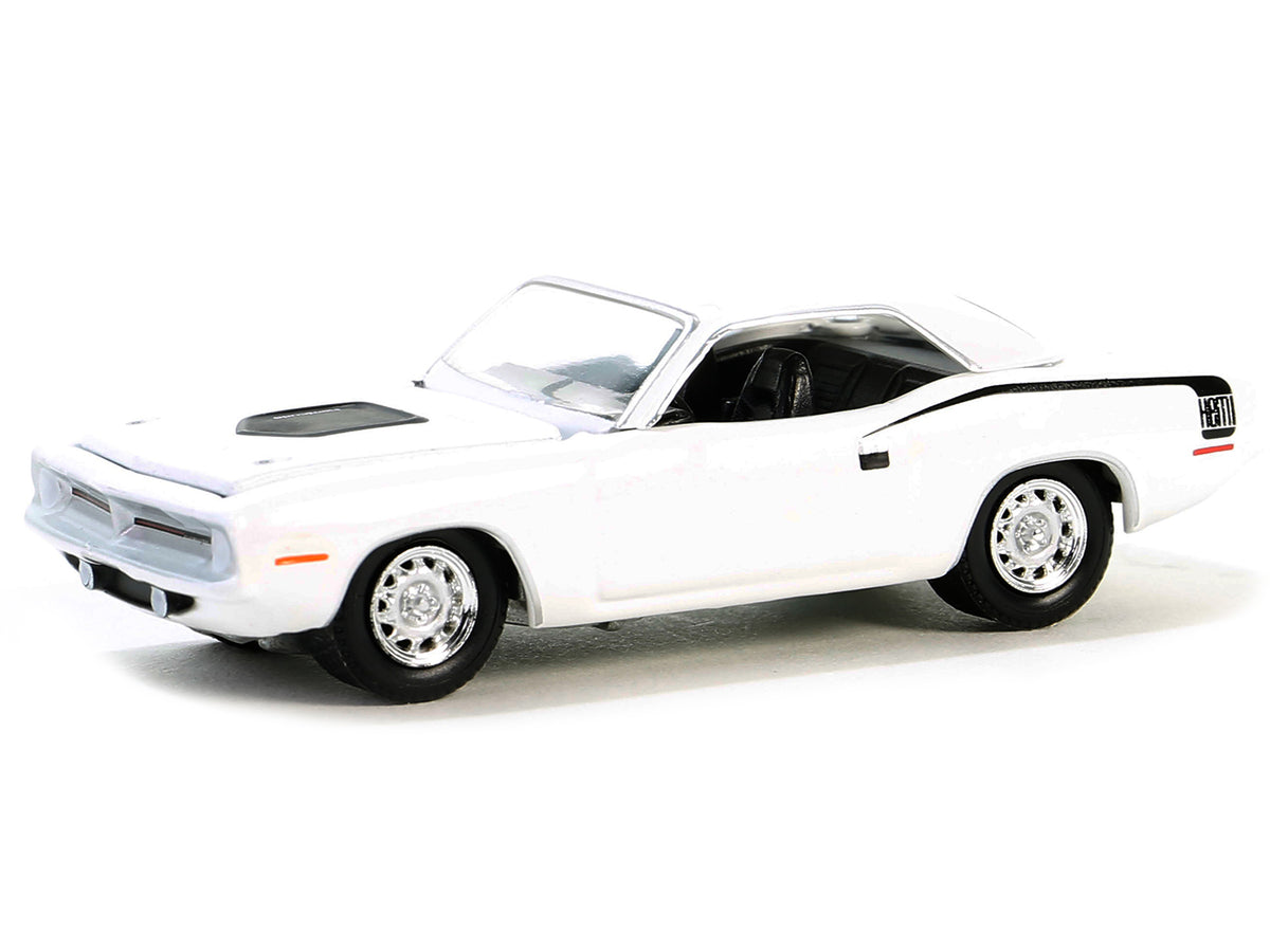 1970 Plymouth Hemi Barracuda Alpine White with Black Stripes "GreenLight Muscle" Series 28 1/64 Diecast Model Car by Greenlight